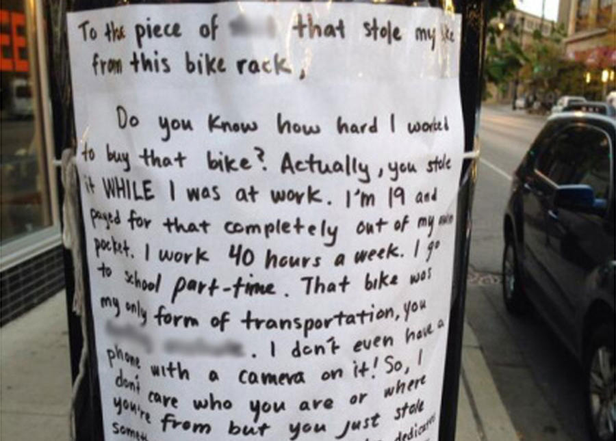 stolen bike note