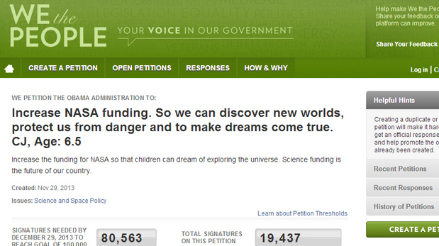 white house nasa petition