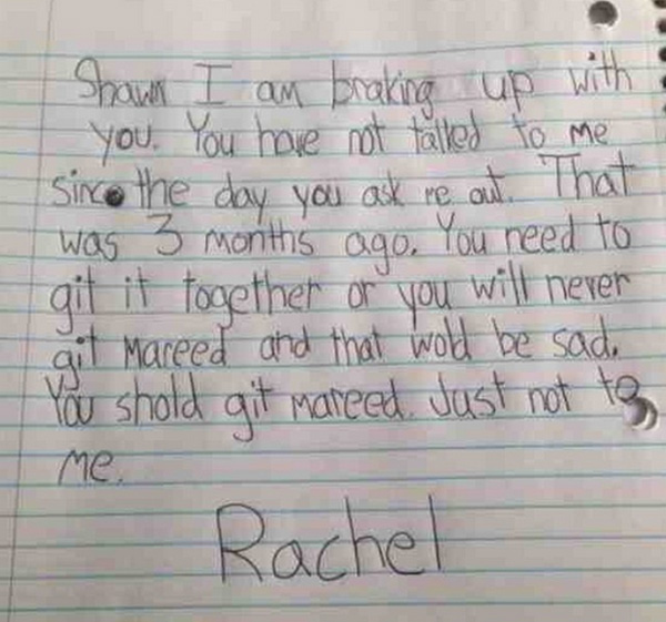 kid break up letters funny