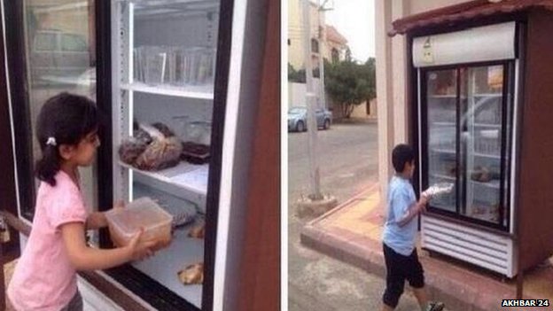 man installs refrigerator on street to feed needy
