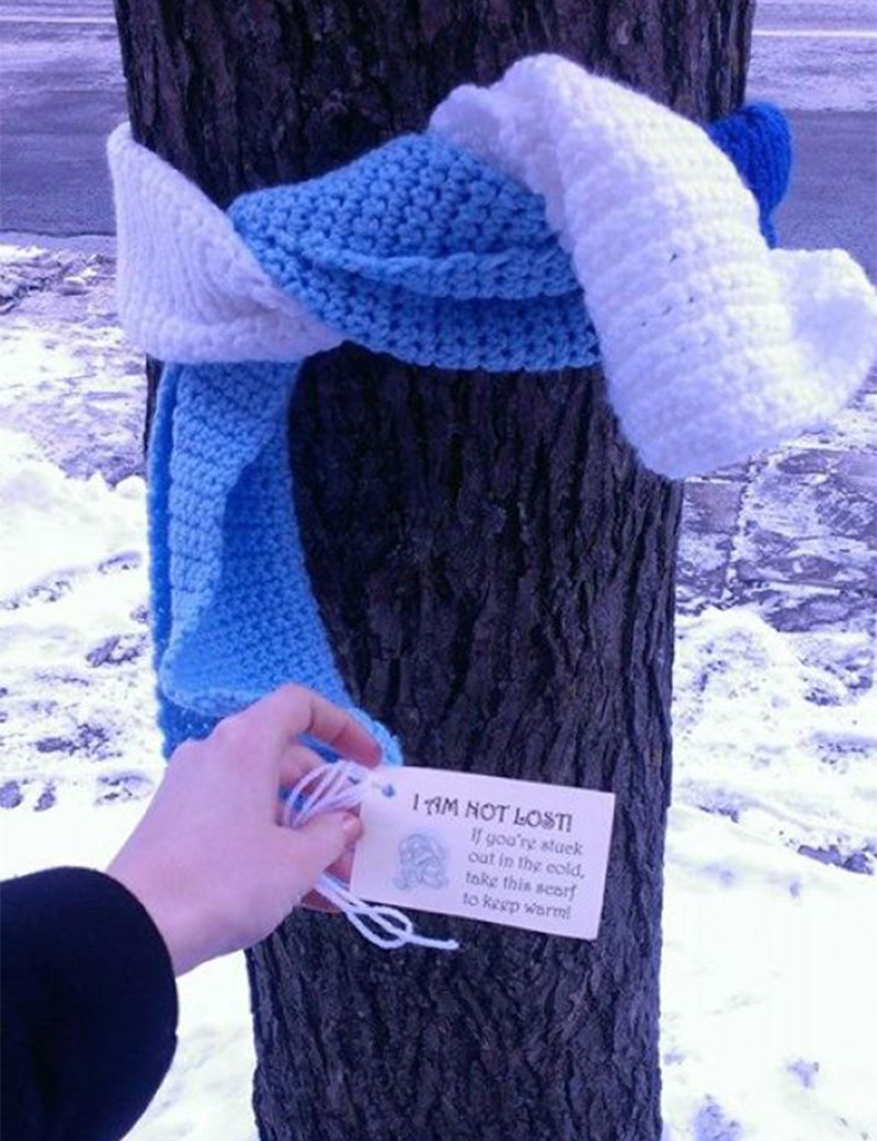 scarves around trees