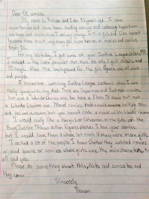 girl writes letter to dc comics