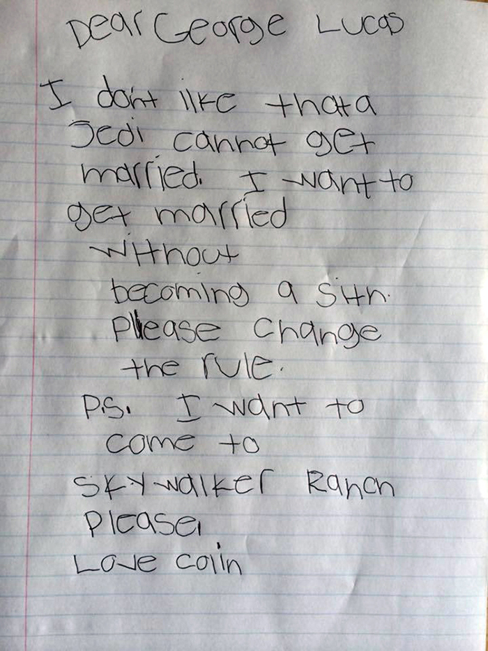 kid letter to george lucas about jedi marriage