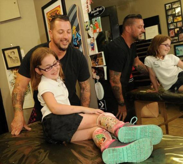 tattoo artist designs Disney leg braces