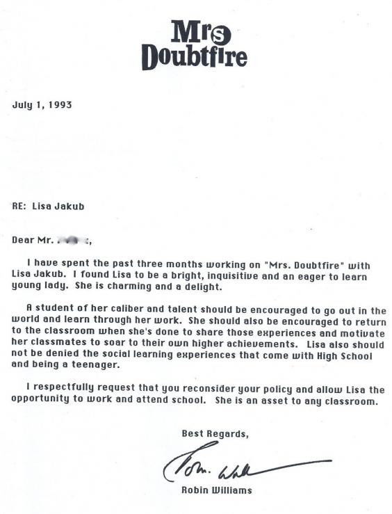 robin williams letter to high school