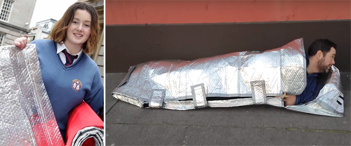 girl invents sleeping bag for homeless