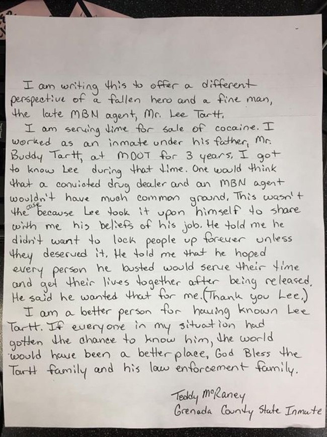 letter to fallen officer from prison inmate