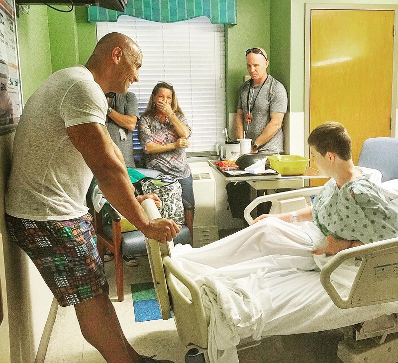 the rock visits childrens hospital