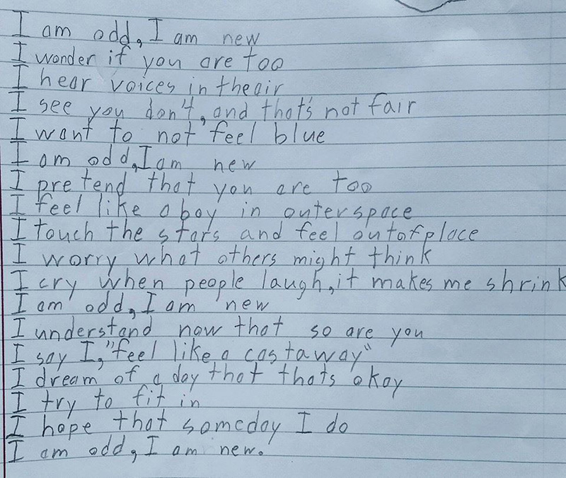 boy with autism writes poem about being odd