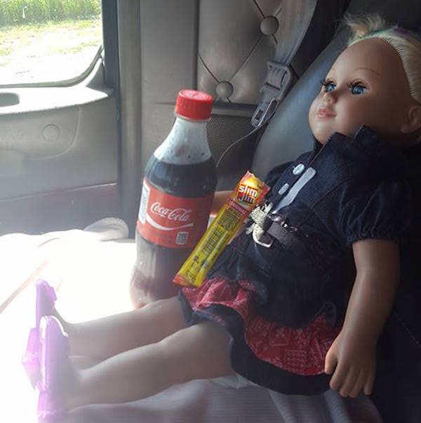 trucker babysits doll