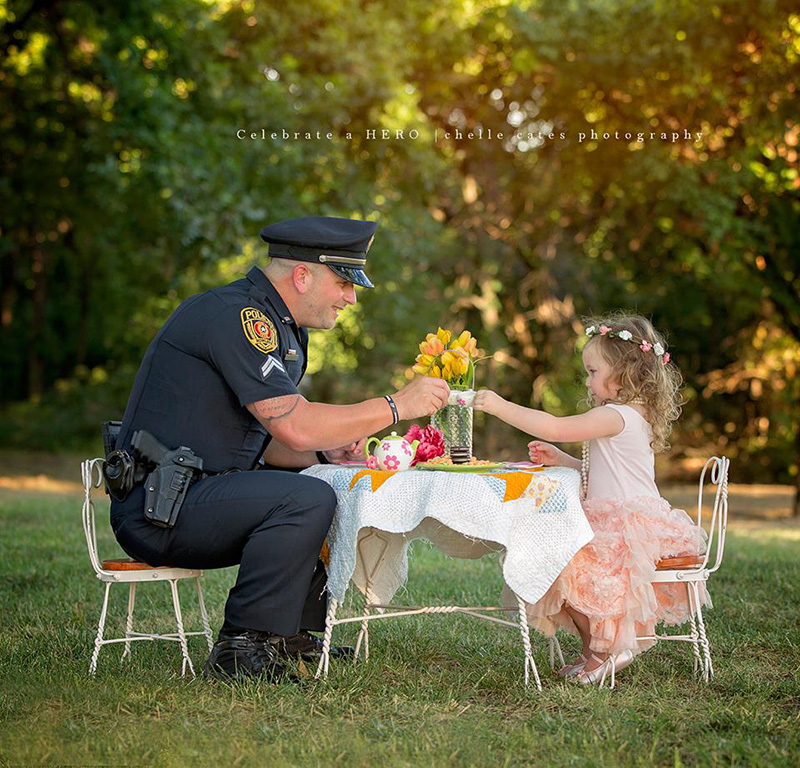 tea party with cop little girl