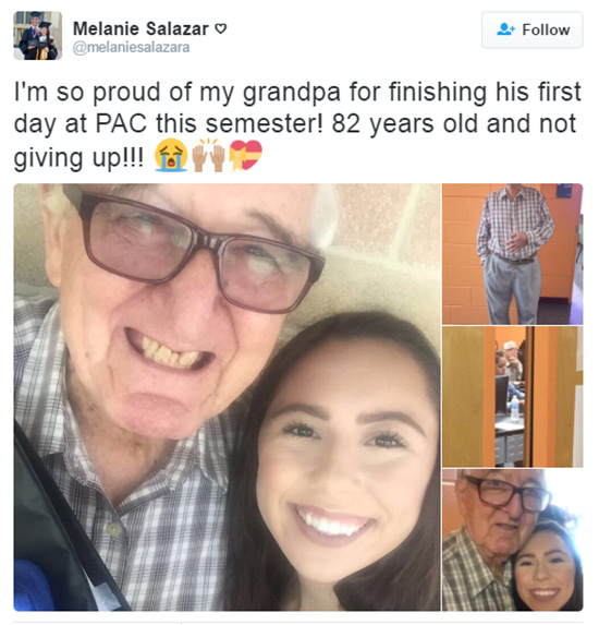 grandma and teen at college together