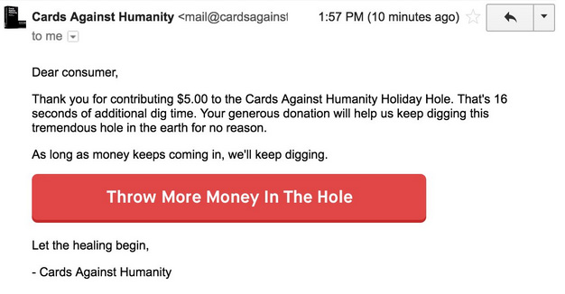 cards against humanity digs hole black friday