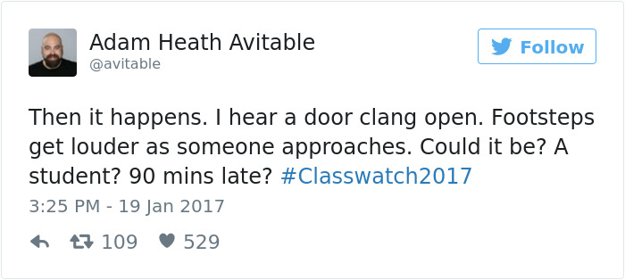 professor tweets no students show to class