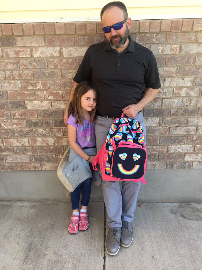 dad pees wets pants to pick daughter up at school accident