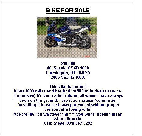 funny craigslist ad for bike