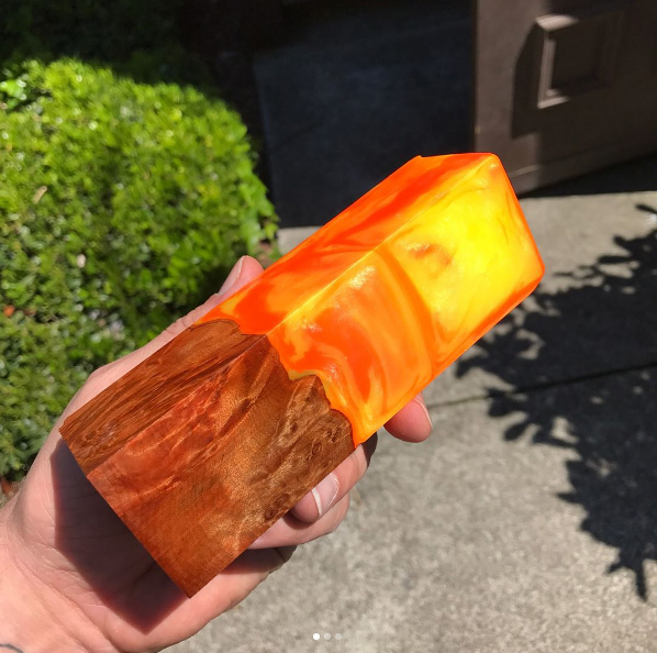 wood blended with dyed epoxy resin