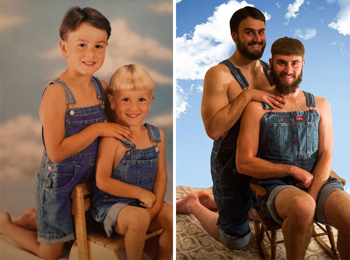 siblings recreate old photos funny