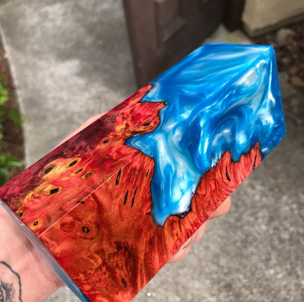 wood blended with dyed epoxy resin