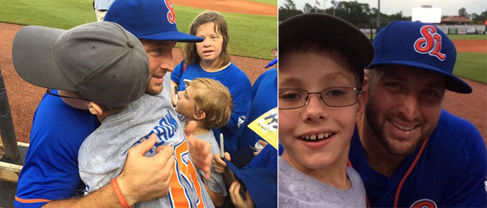 tebow greets boy with autism hits home run