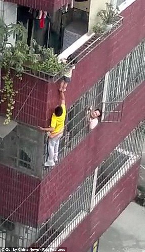 man saves child in china