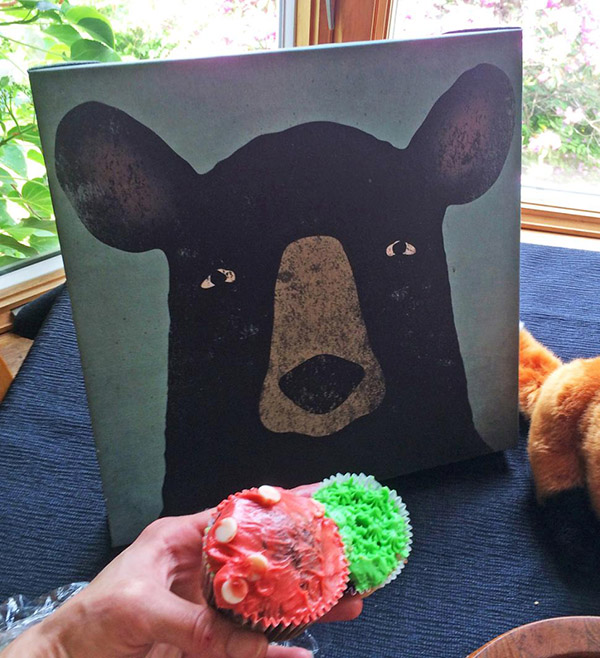 bear eats cupcakes