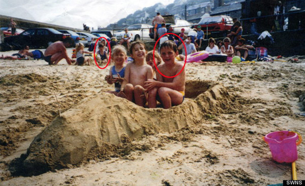 married couple find picture of them from years ago at beach