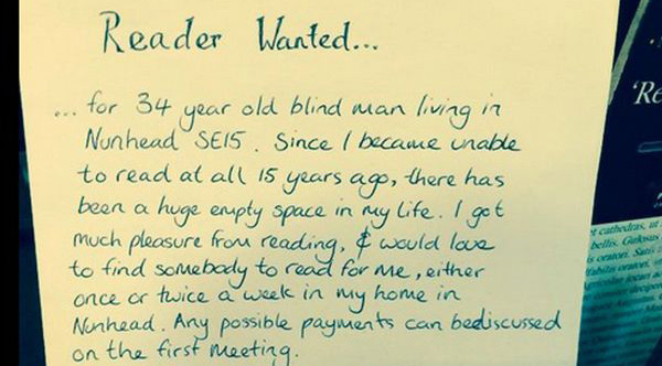 blind man requests reader