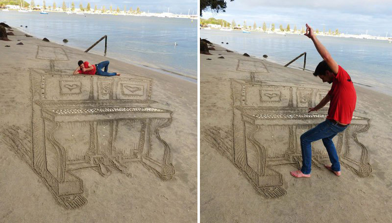 Perspective changes everything : Piano in the sand