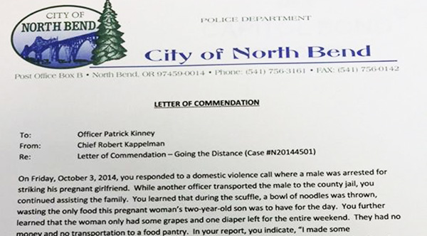 a police chief wrote this letter to an officer after hearing about letter of commendation