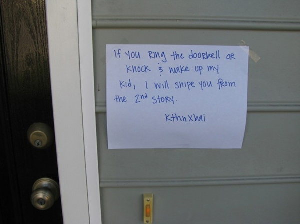 funny doorbell signs from moms