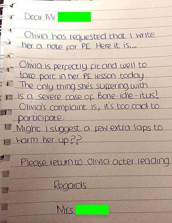 She Asked Her Mom To Write A Note Excusing Her From Phys She Asked Her Mom To Write A Note Excusing Her From Phys