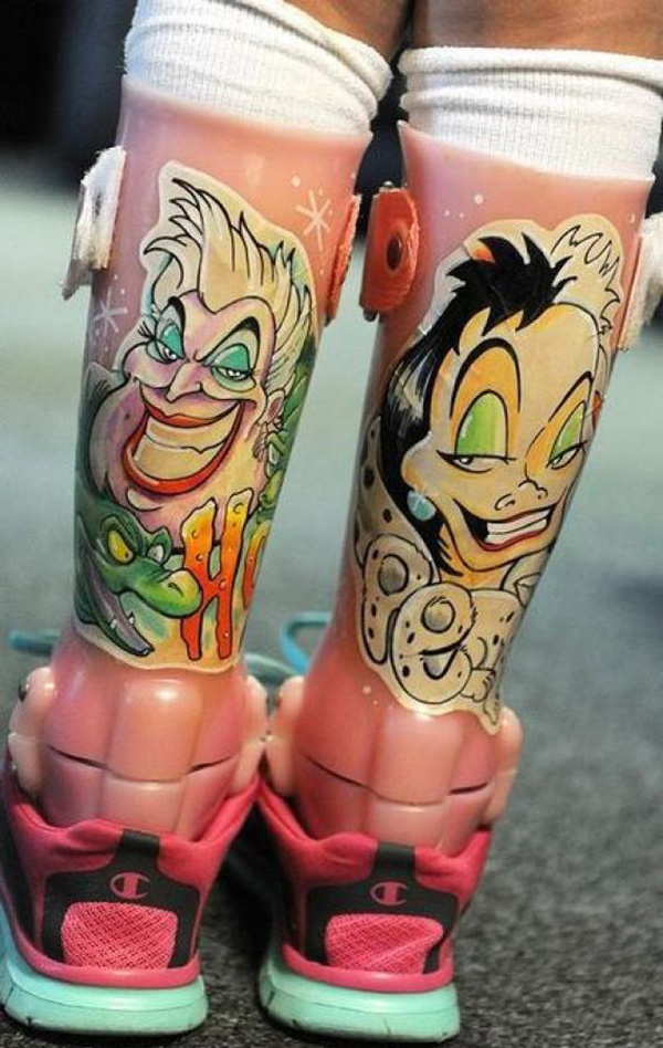 tattoo artist designs Disney leg braces