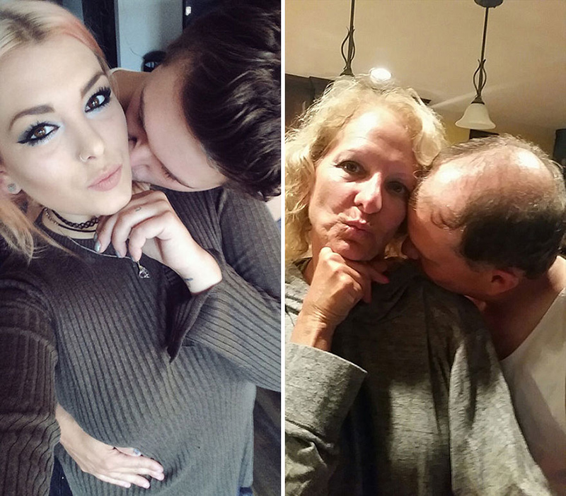 parents recreate daughters selfies with boyfriend