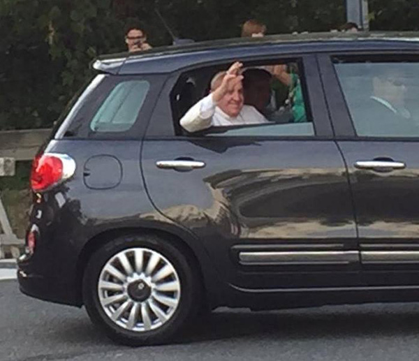 Pope Francis in car