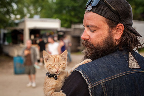 biker takes kitten on road trip