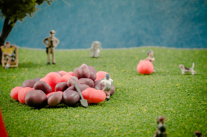 tiny people harvesting candy