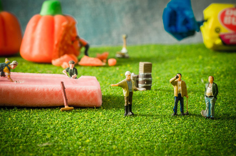 tiny people harvesting candy