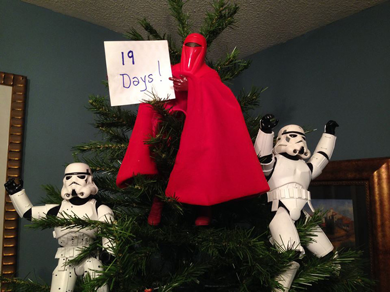 storm troopers put up Christmas tree