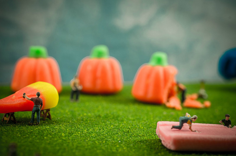 tiny people harvesting candy