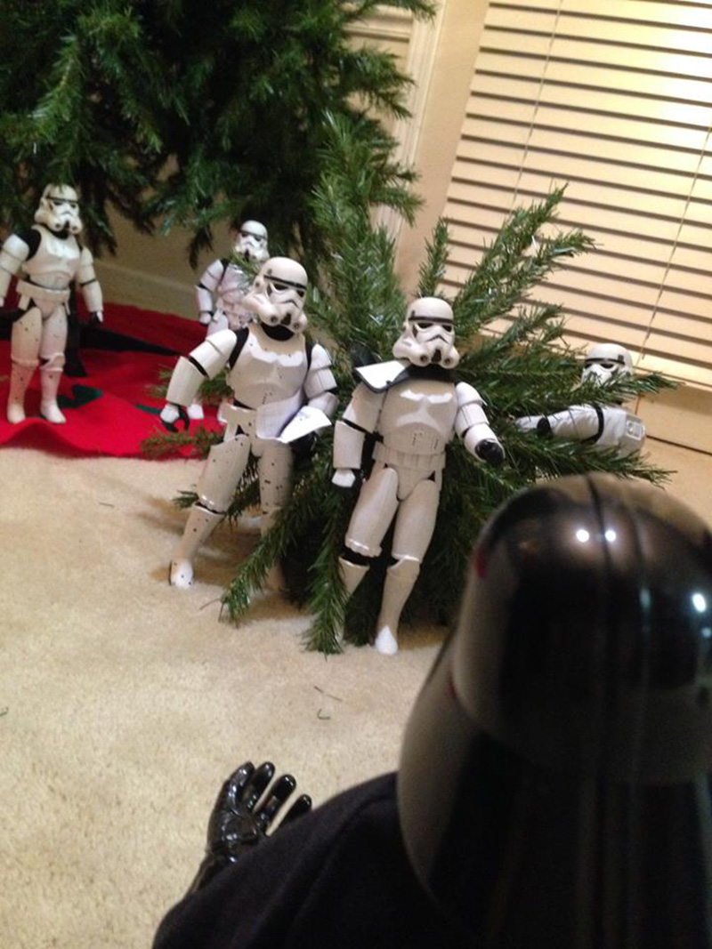 storm troopers put up Christmas tree