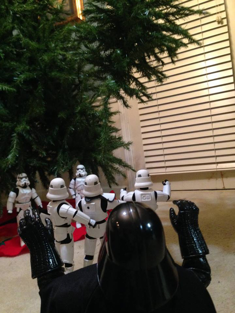 storm troopers put up Christmas tree