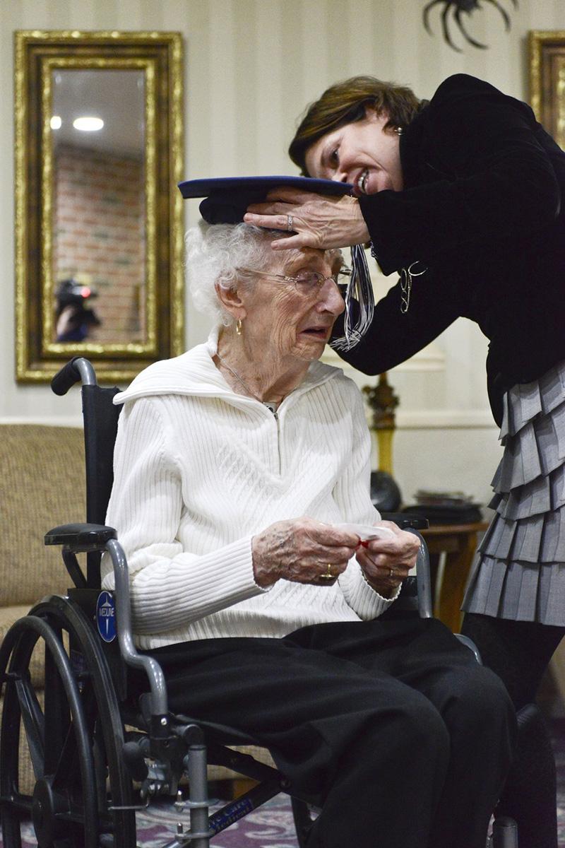 old lady gets diploma