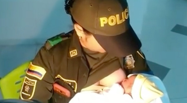 Colombian police officer breastfeeds abandoned newborn 