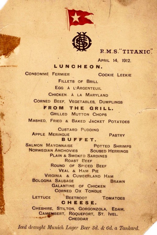 Check Out The First, Second, And Third Class Menus From The Titanic