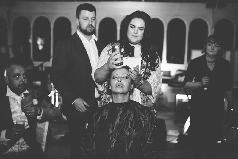 bride shaves head for groom cancer