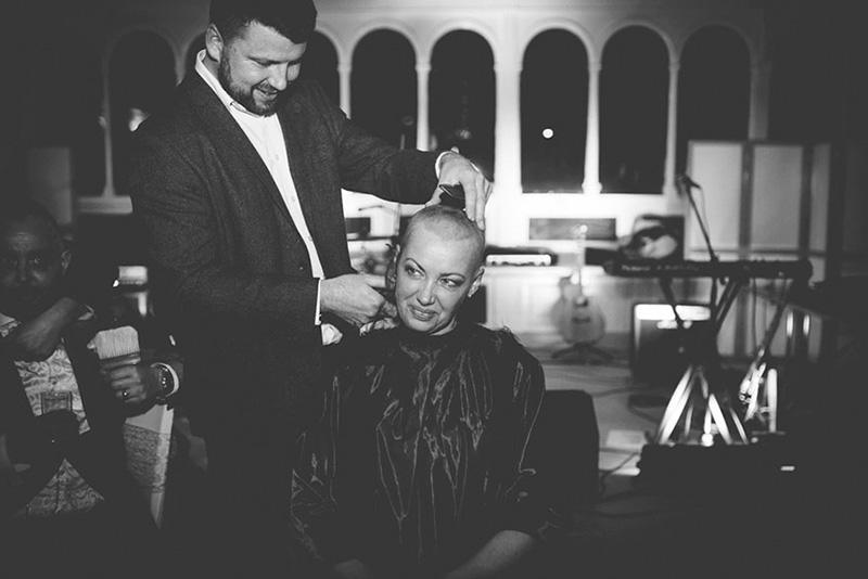 bride shaves head for groom cancer