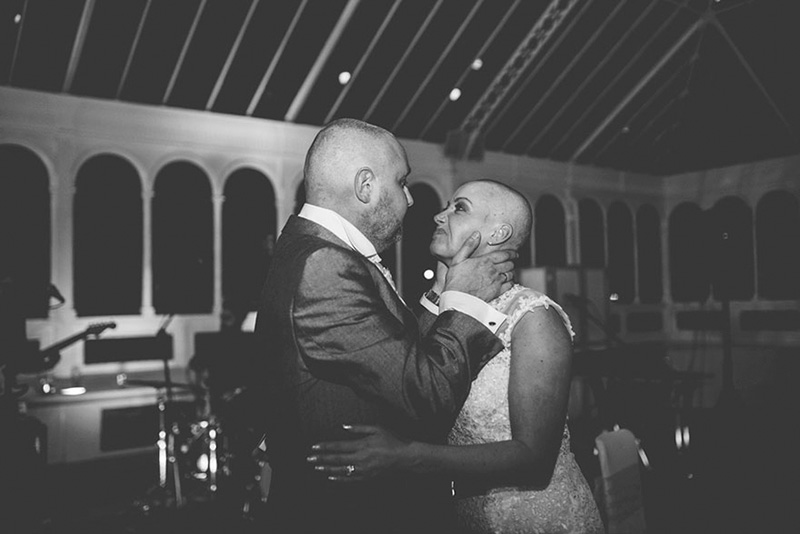 bride shaves head for groom cancer