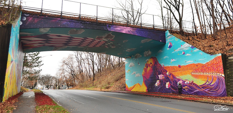 under bridge art optical illusion