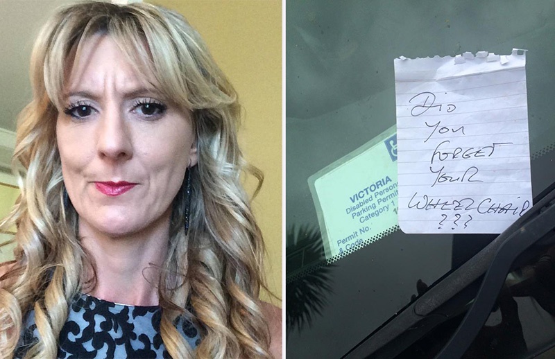 mom response to note on car about wheelchair